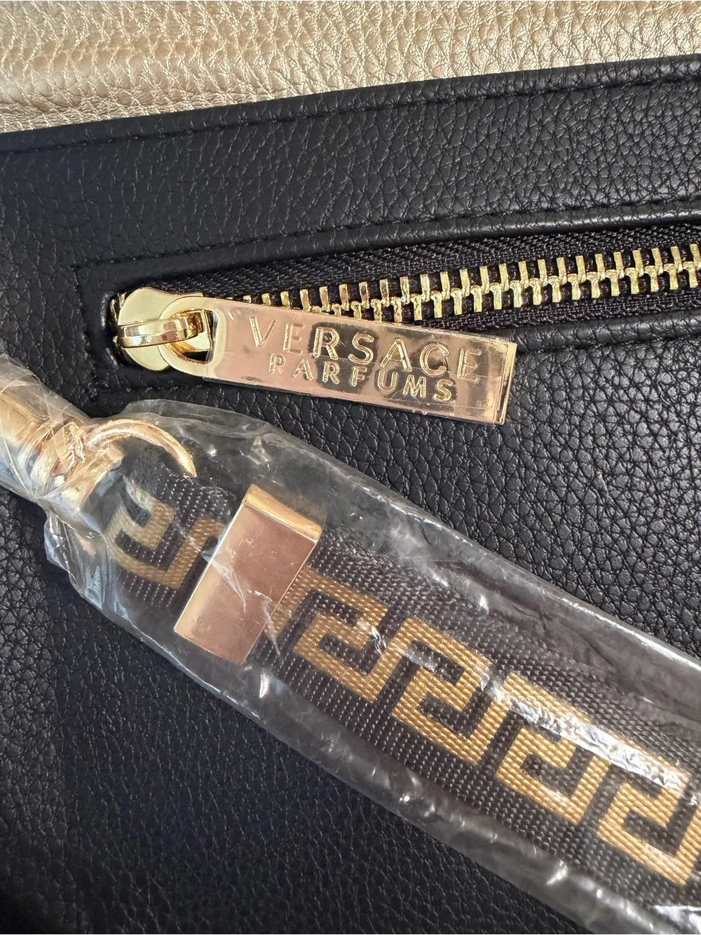 Versace Parfums Metallic Gold and Black Crossbody with Detachable Strap